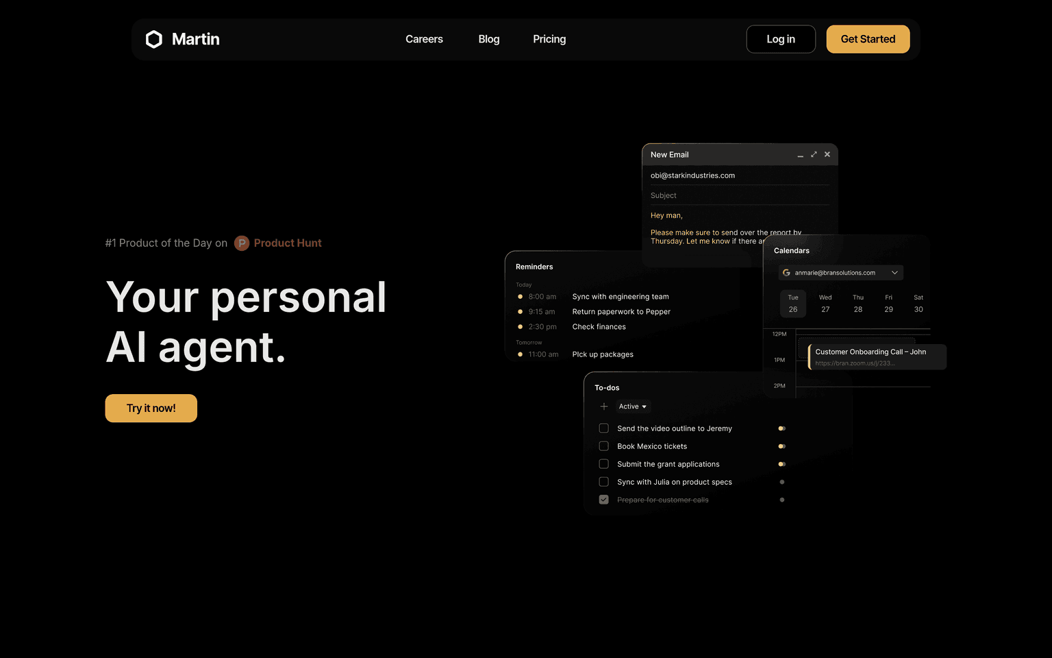 Martin website homepage screenshot showing the product