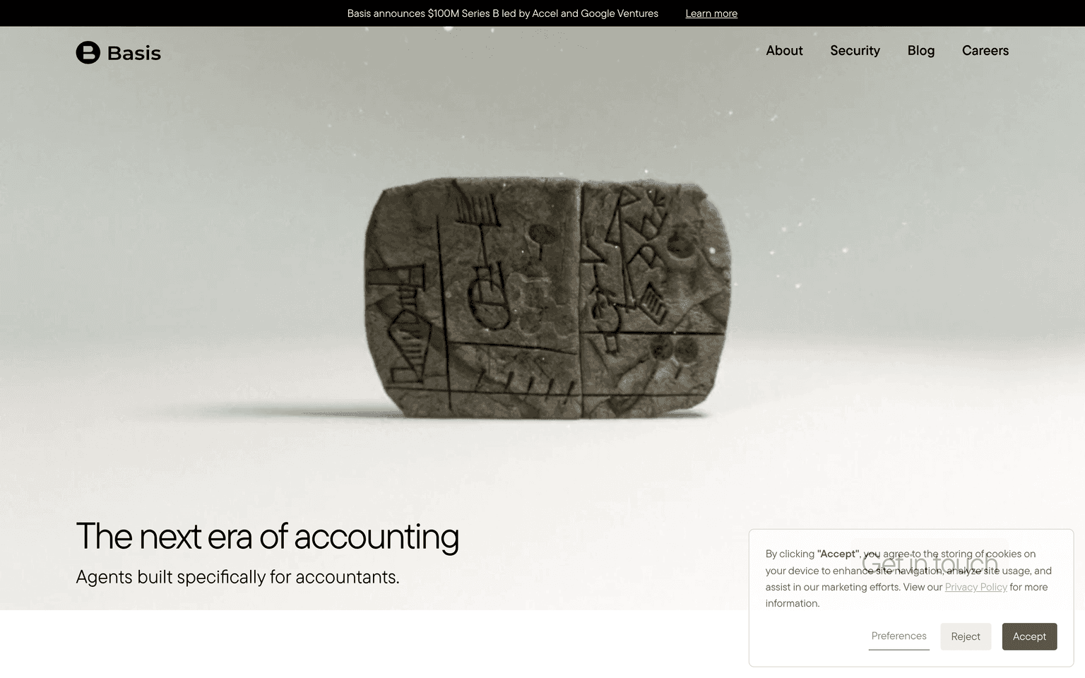 Basis website homepage screenshot showing the product