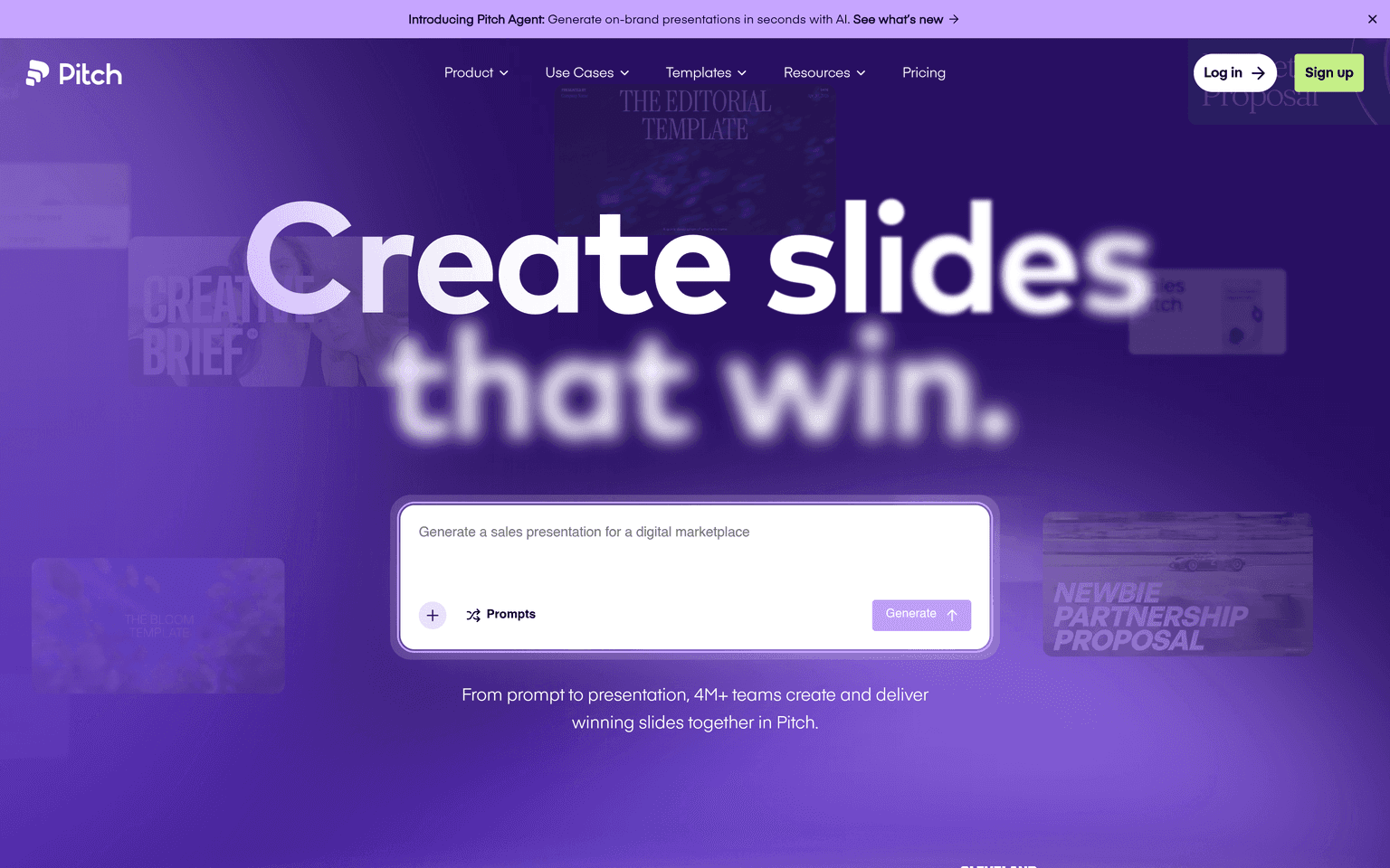 Pitch website homepage screenshot showing the product