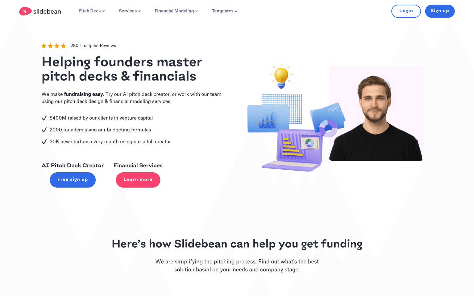 Slidebean website homepage screenshot showing the product