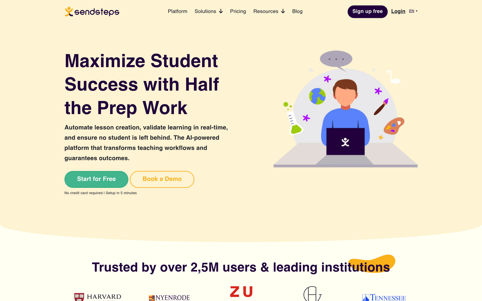 Sendsteps website homepage screenshot showing the product