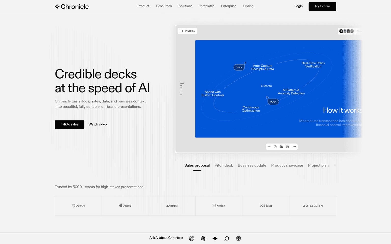 Chronicle website homepage screenshot showing the product