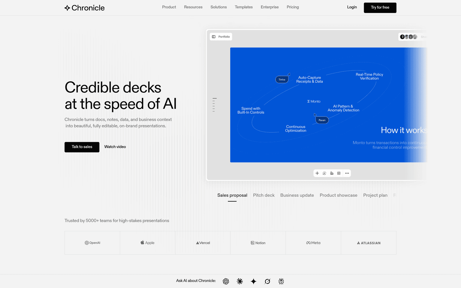 Chronicle website homepage screenshot showing the product