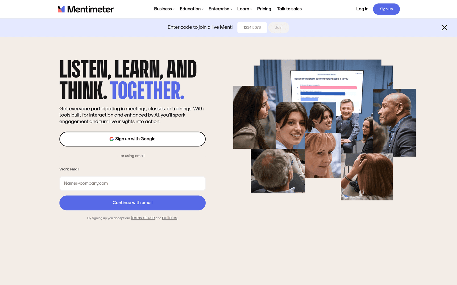 Mentimeter website homepage screenshot showing the product