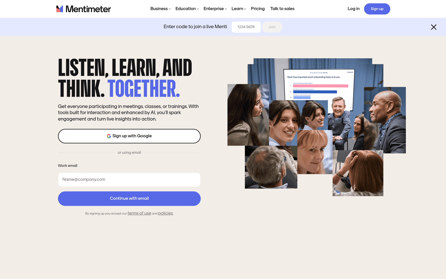 Mentimeter website homepage screenshot showing the product