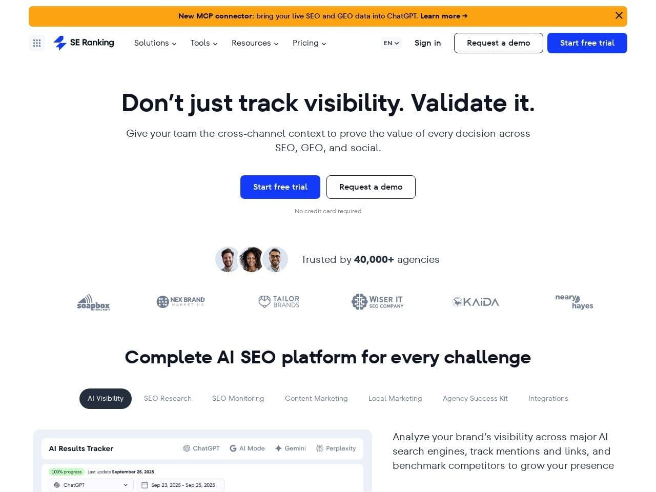 SE Ranking website homepage screenshot showing the product