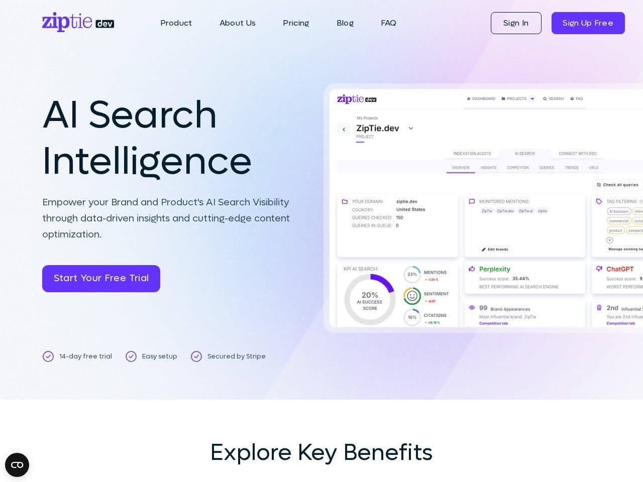 ZipTie website homepage screenshot showing the product
