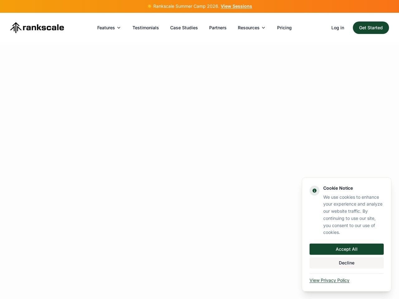 Rankscale website homepage screenshot showing the product