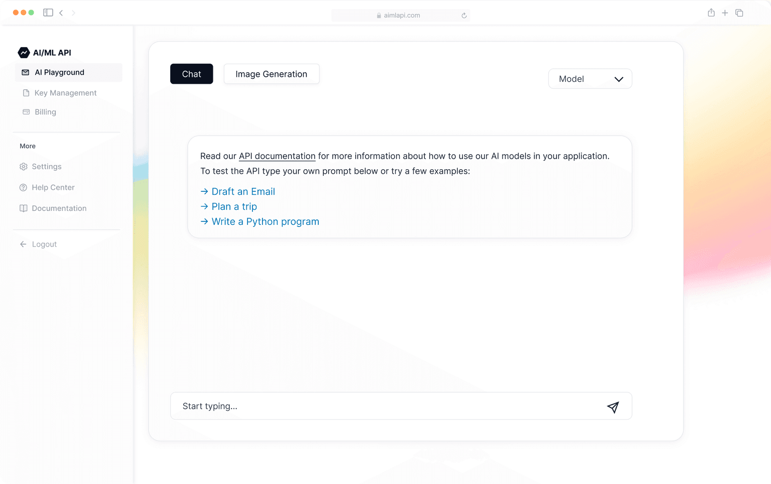 AI/ML API ai/ml models tool screenshot