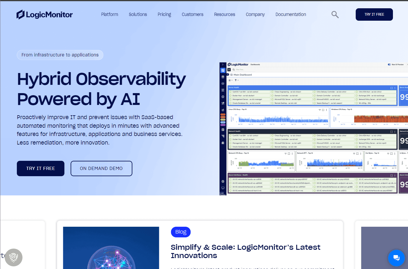 AI-powered IT infrastructure monitoring platform interface