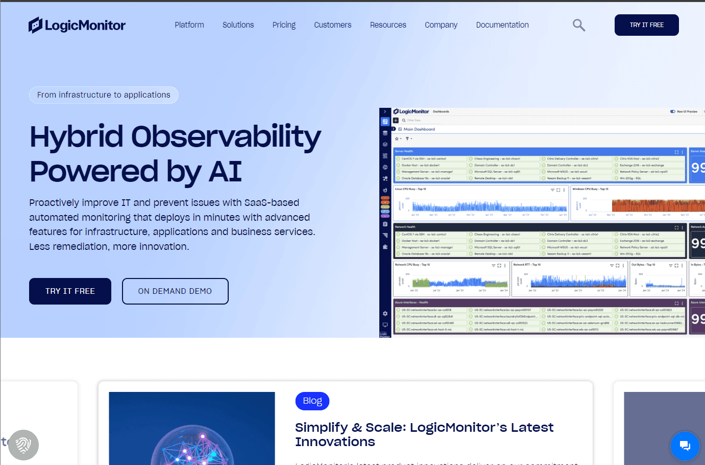 AI-powered IT infrastructure monitoring platform interface