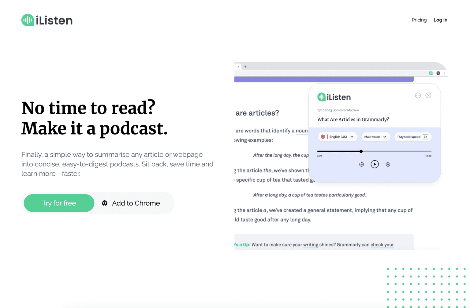 AI-powered article summarization and podcast creation platform interface.