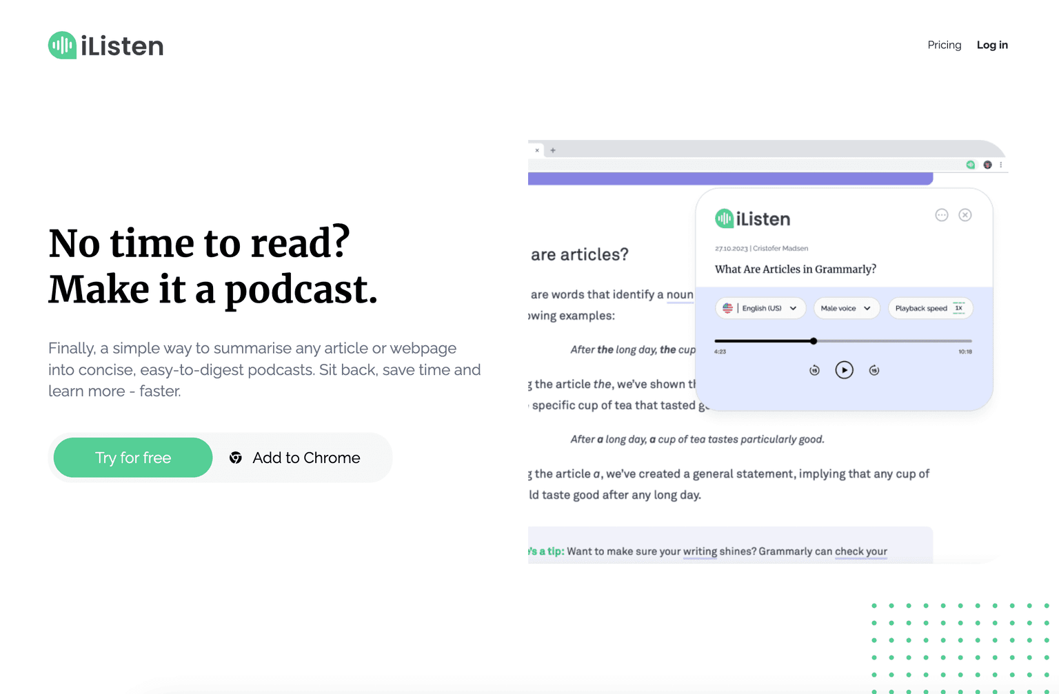 AI-powered article summarization and podcast creation platform interface.