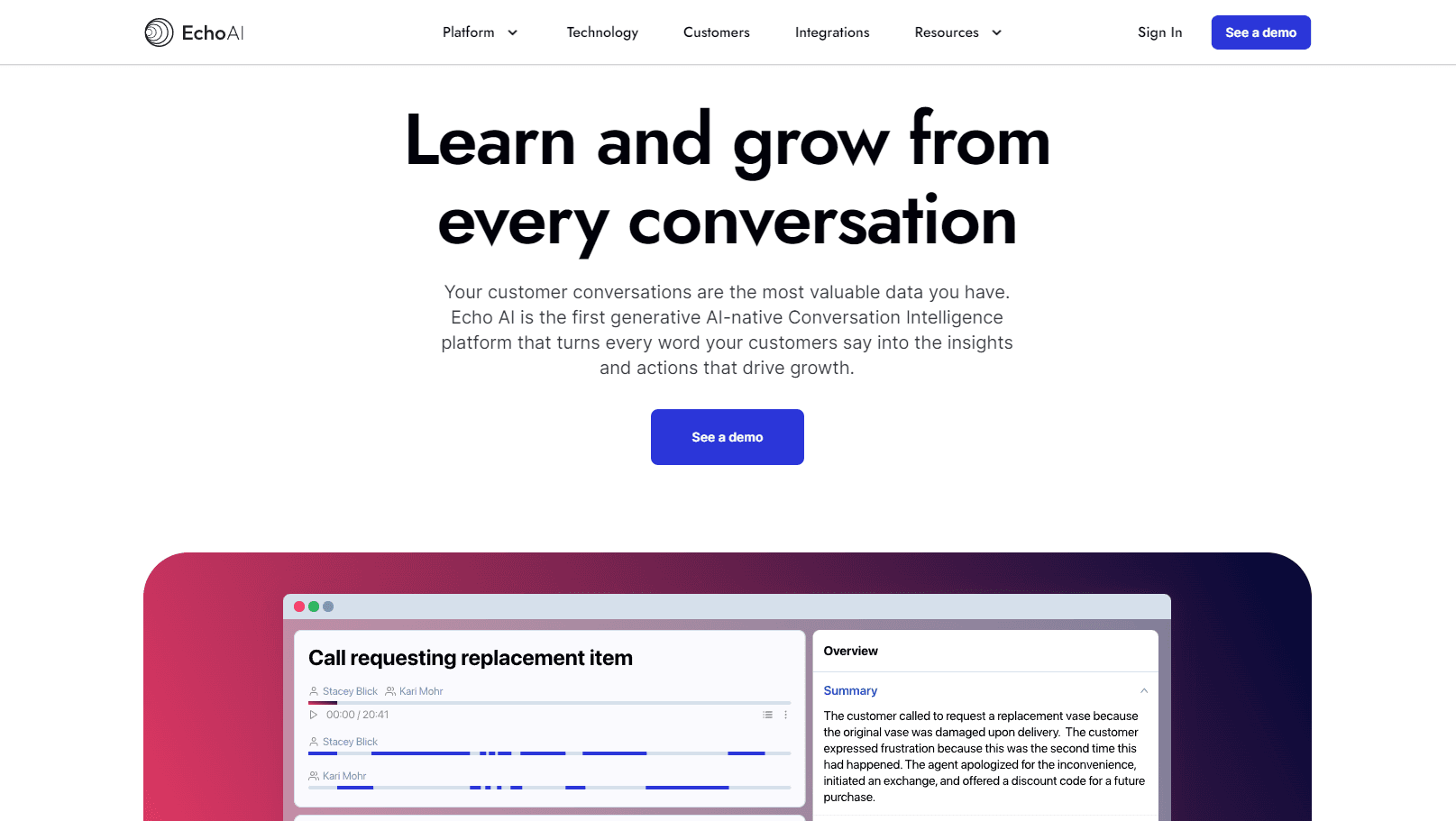 AI-powered conversation intelligence platform interface