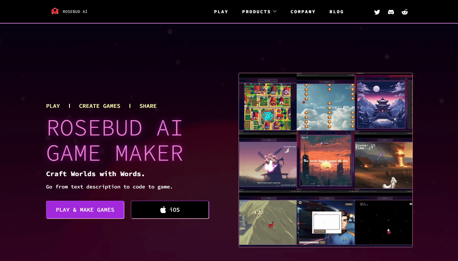 AI-powered game development and creative content generation platform interface
