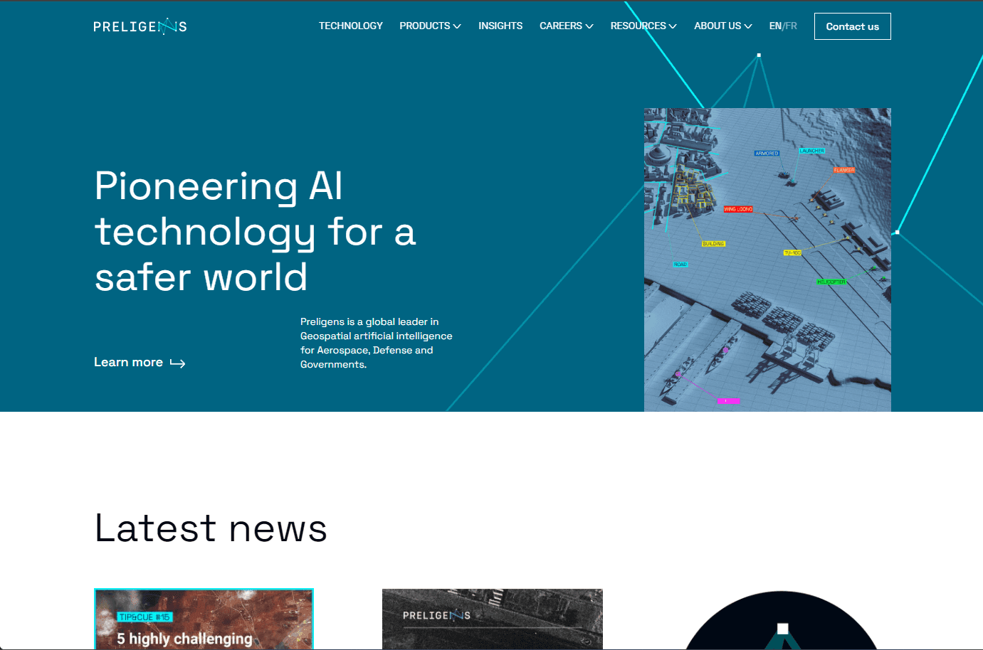 AI-powered geospatial intelligence and defense platform interface