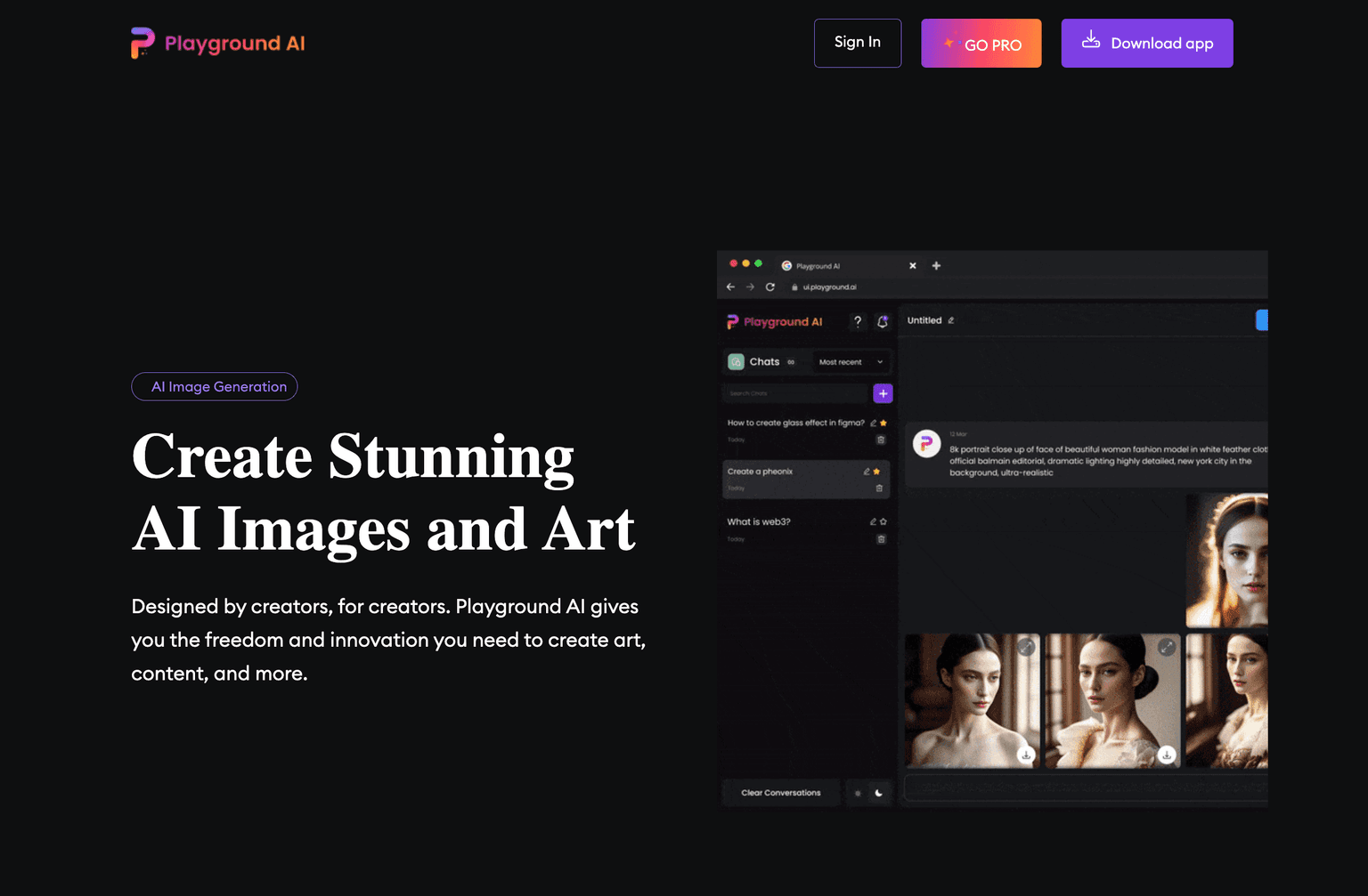 AI-powered image creation and editing platform interface.