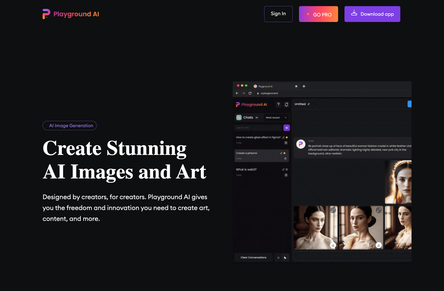 AI-powered image creation and editing platform interface.