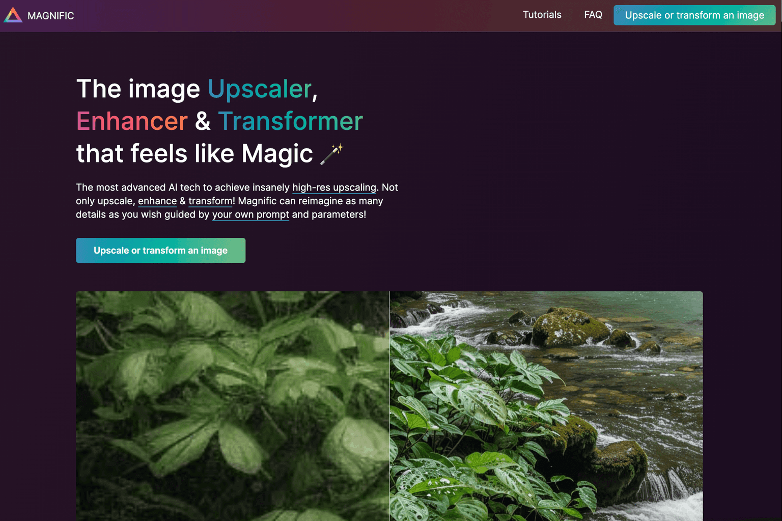 AI-powered image upscaling and enhancement interface.