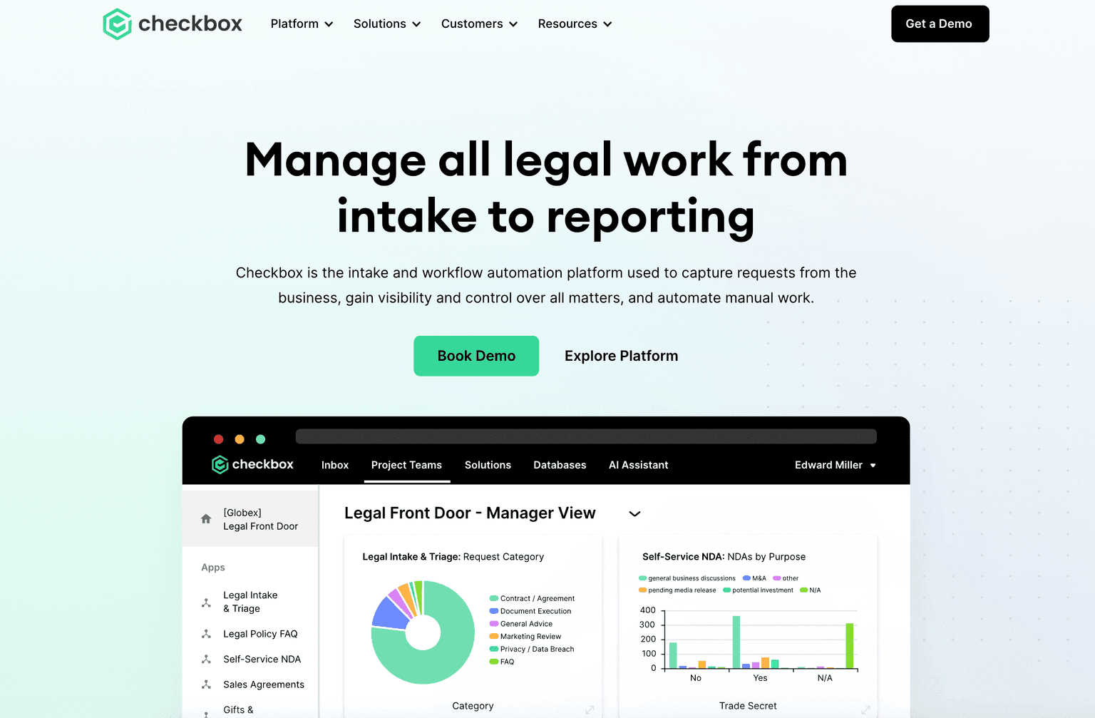 AI-powered legal workflow automation platform interface.