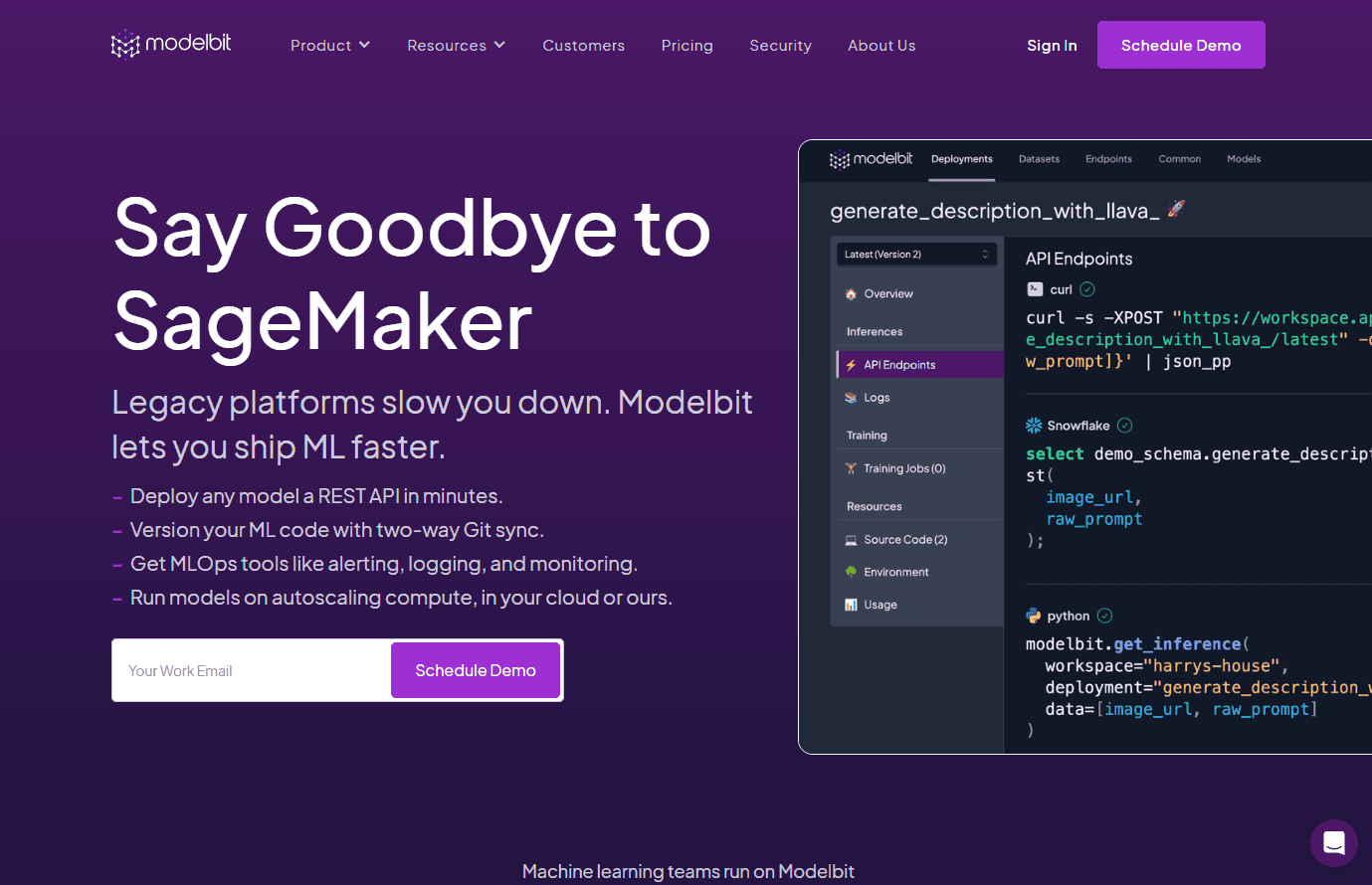 AI-powered machine learning model deployment platform interface