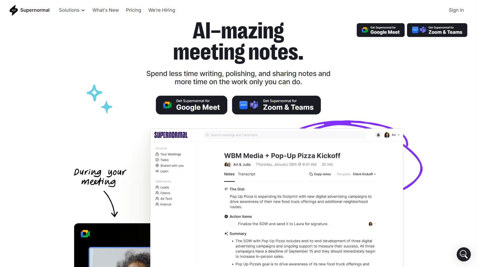 AI-powered meeting transcription interface