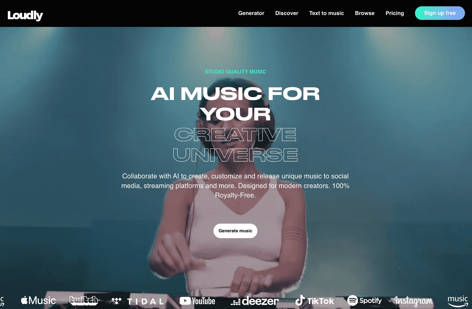 AI-powered music creation platform interface.