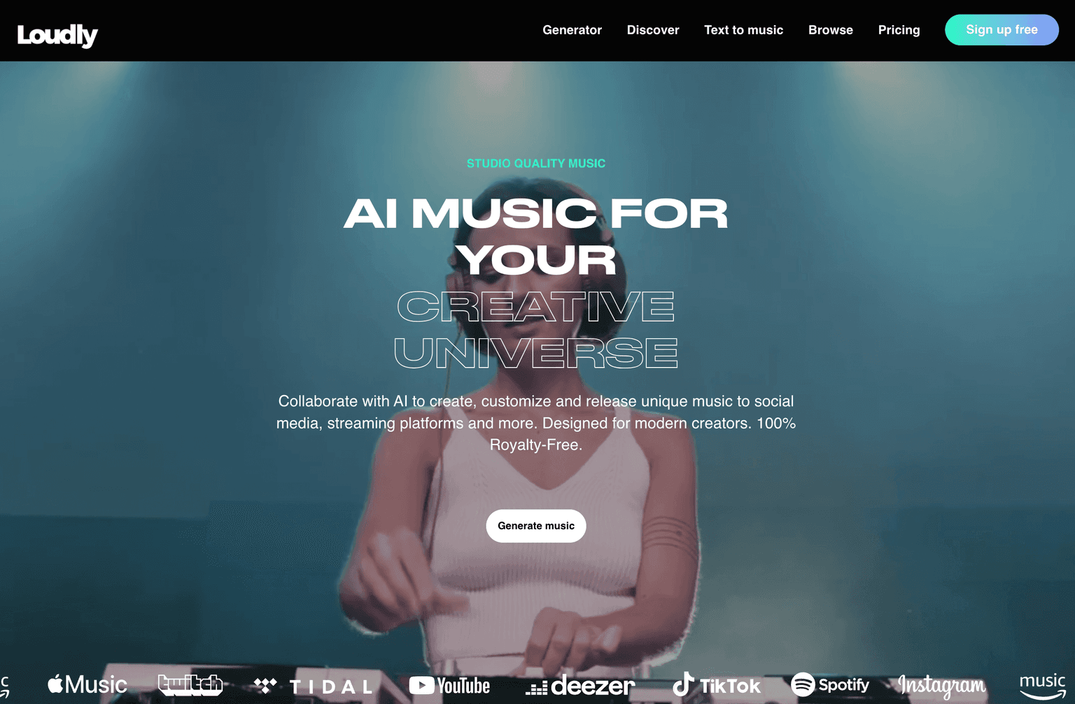 AI-powered music creation platform interface.