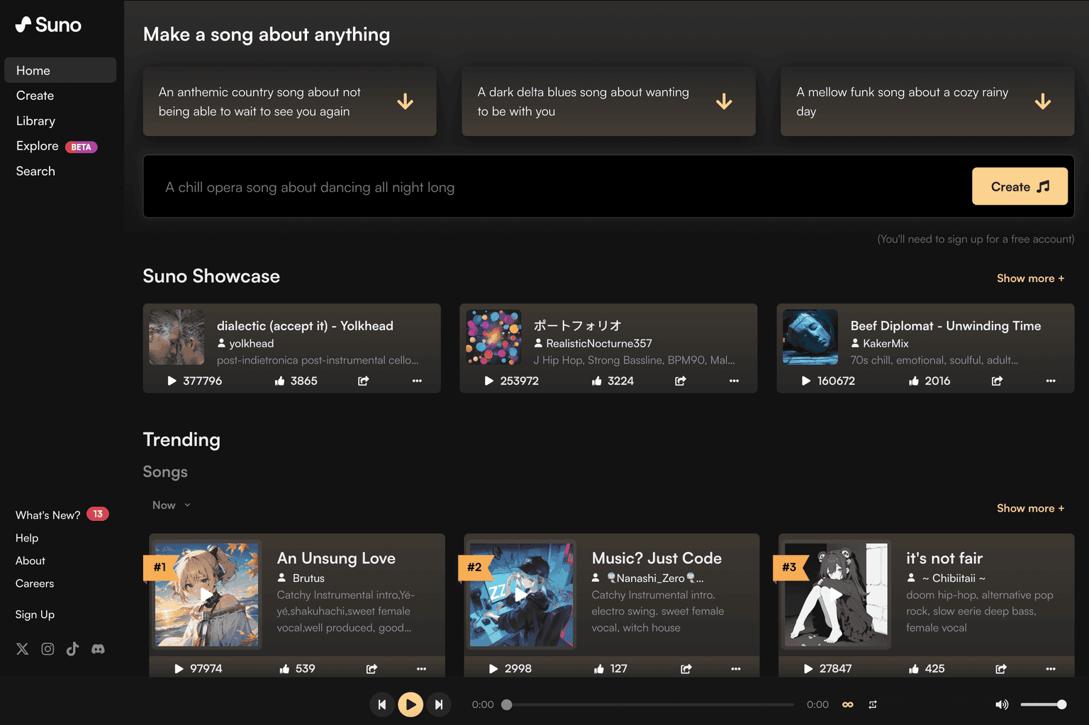 AI-powered music creation platform interface.