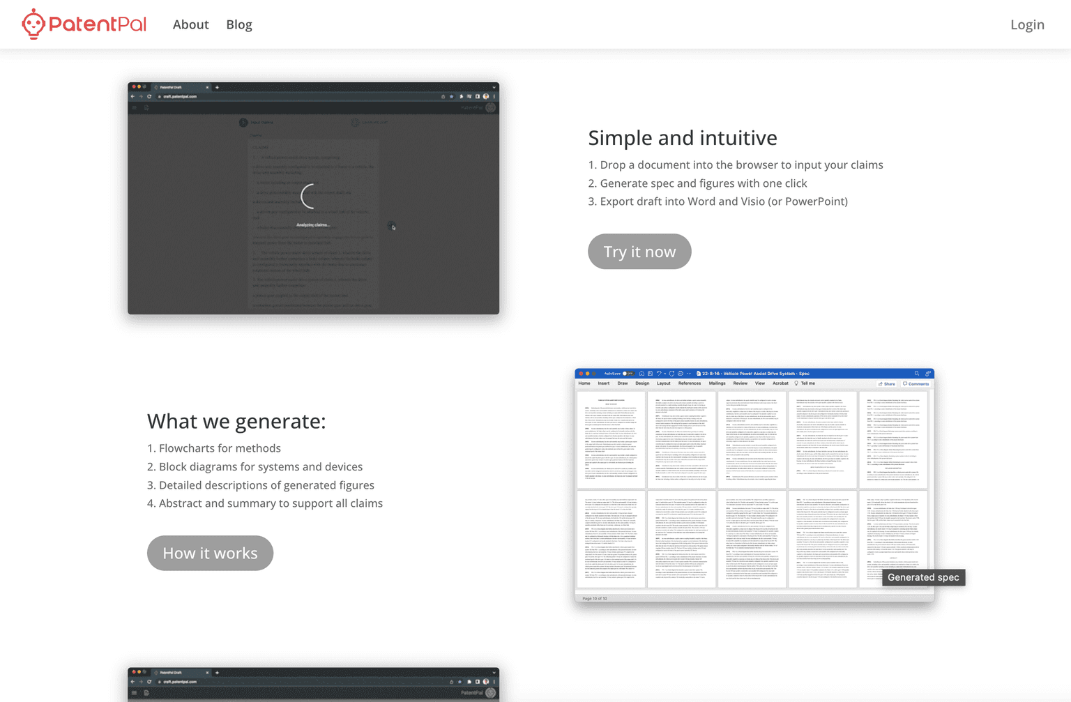 AI-powered patent drafting platform interface.