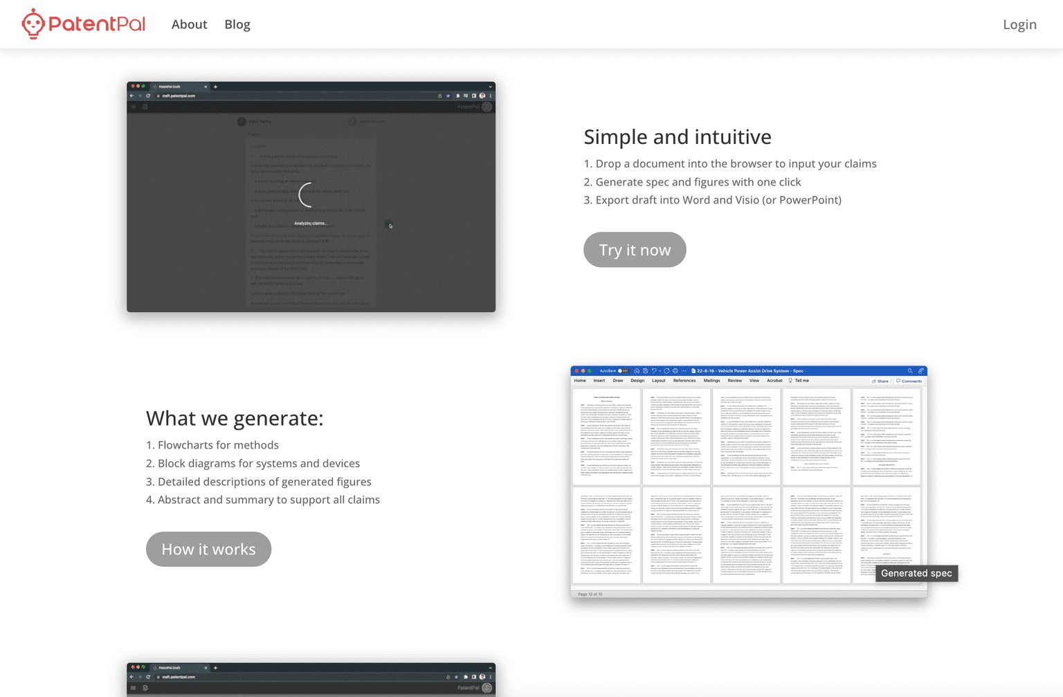 AI-powered patent drafting platform interface.