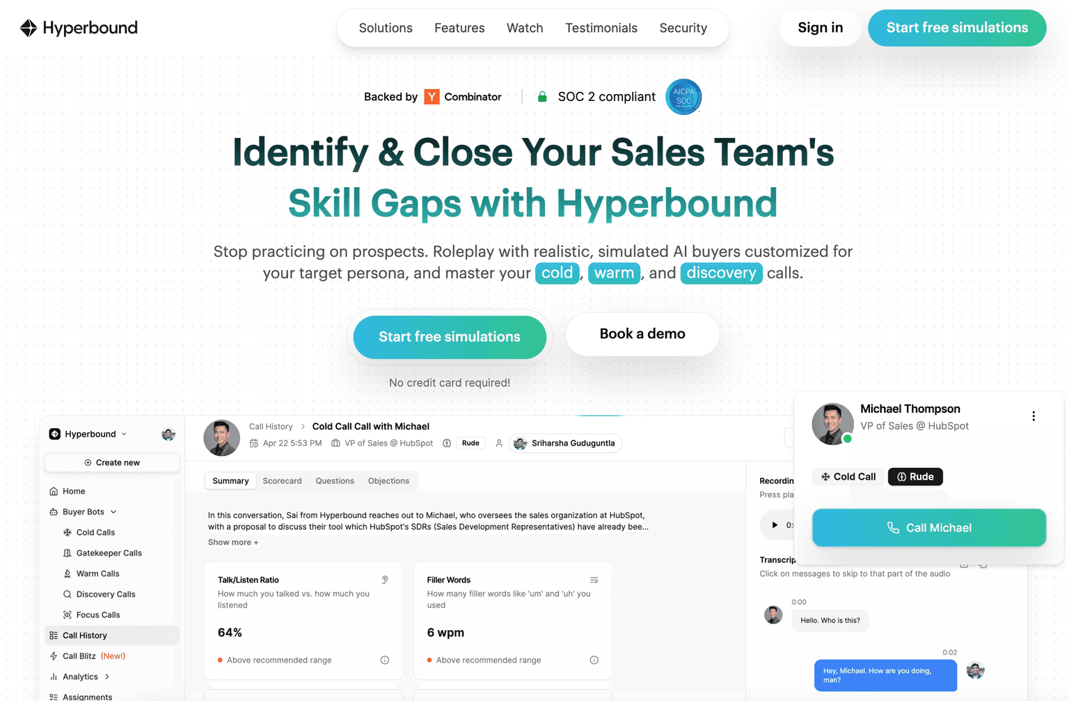 AI-powered sales training and role-play platform interface.