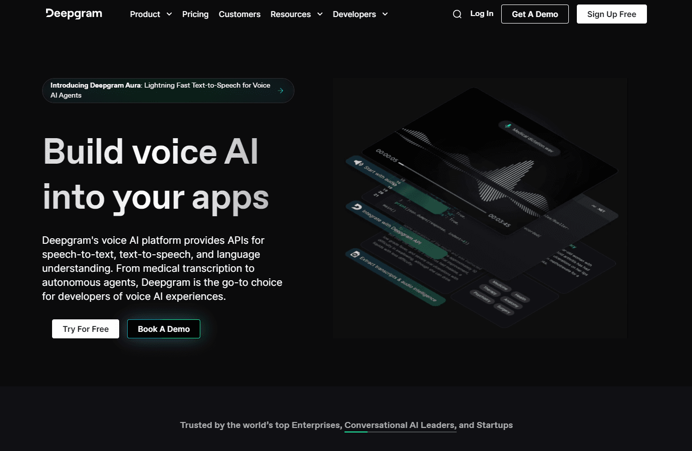 AI-powered speech-to-text and voice recognition platform interface