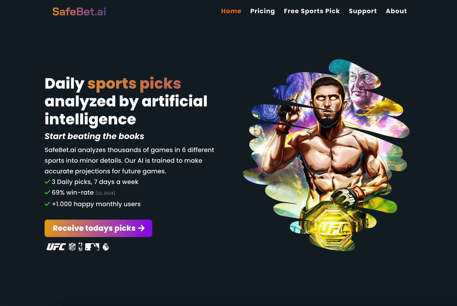 AI-powered sports betting insights platform interface.