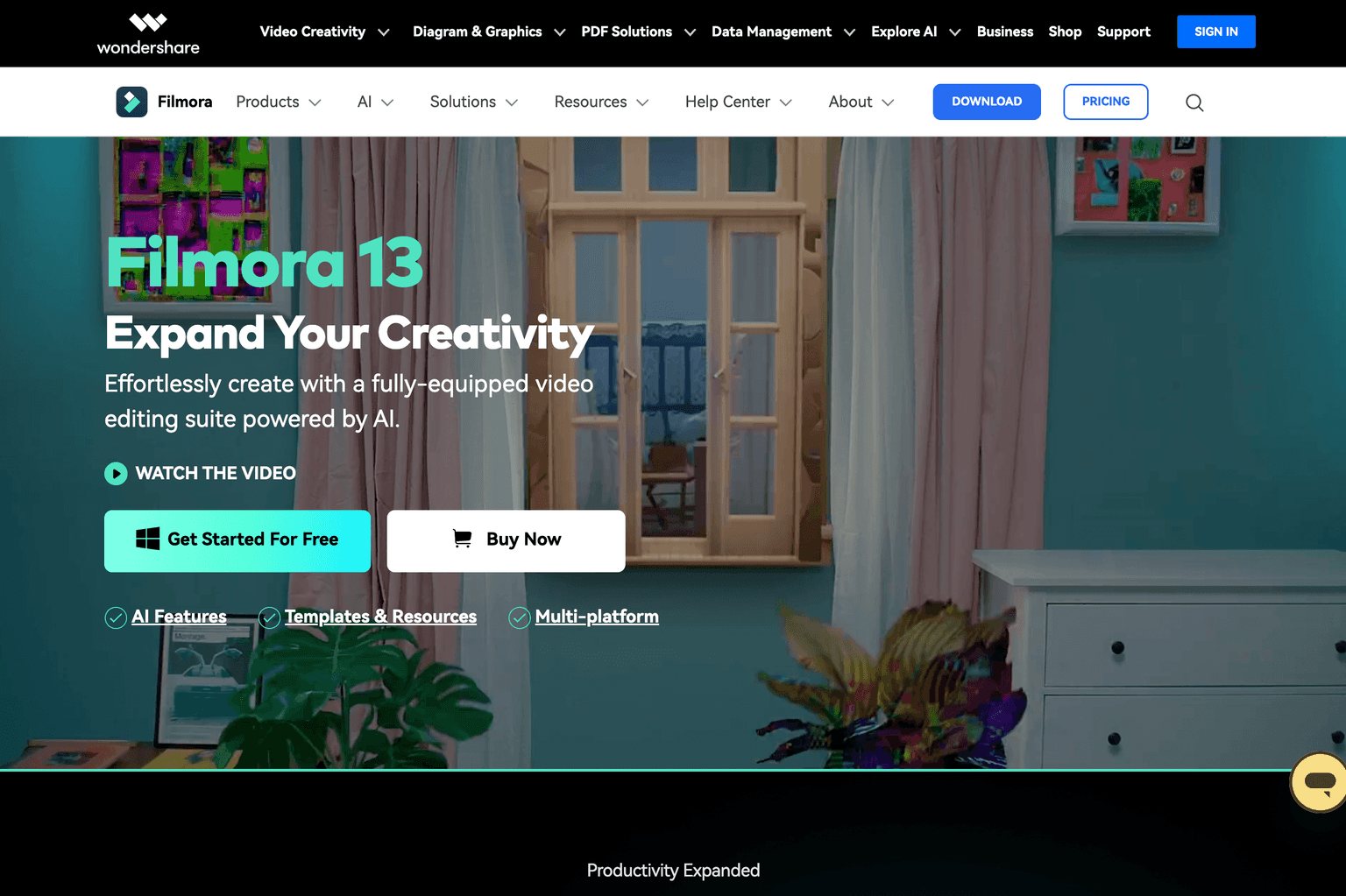 AI-powered video editing software interface.