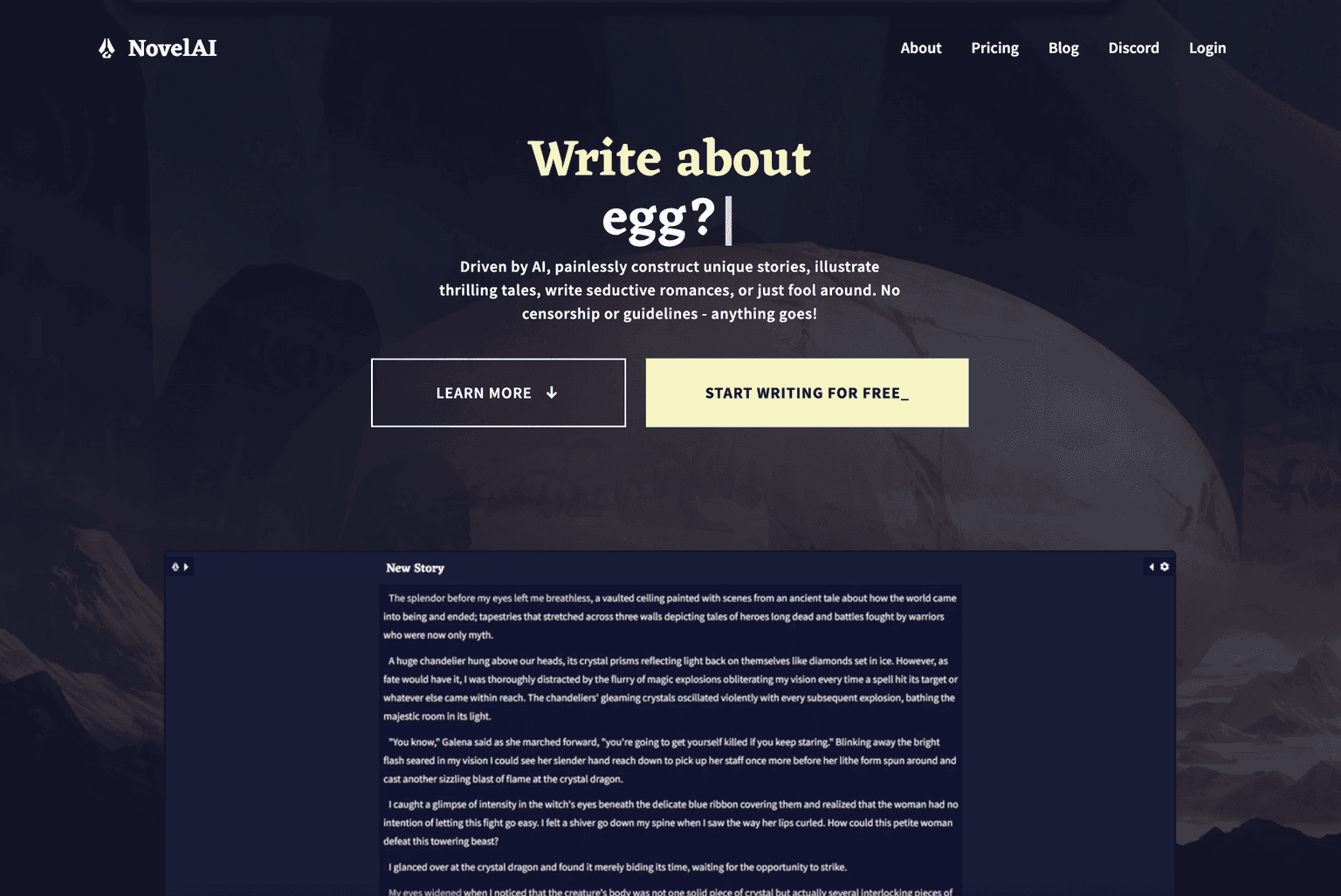 NovelAI ai content writing tool screenshot
