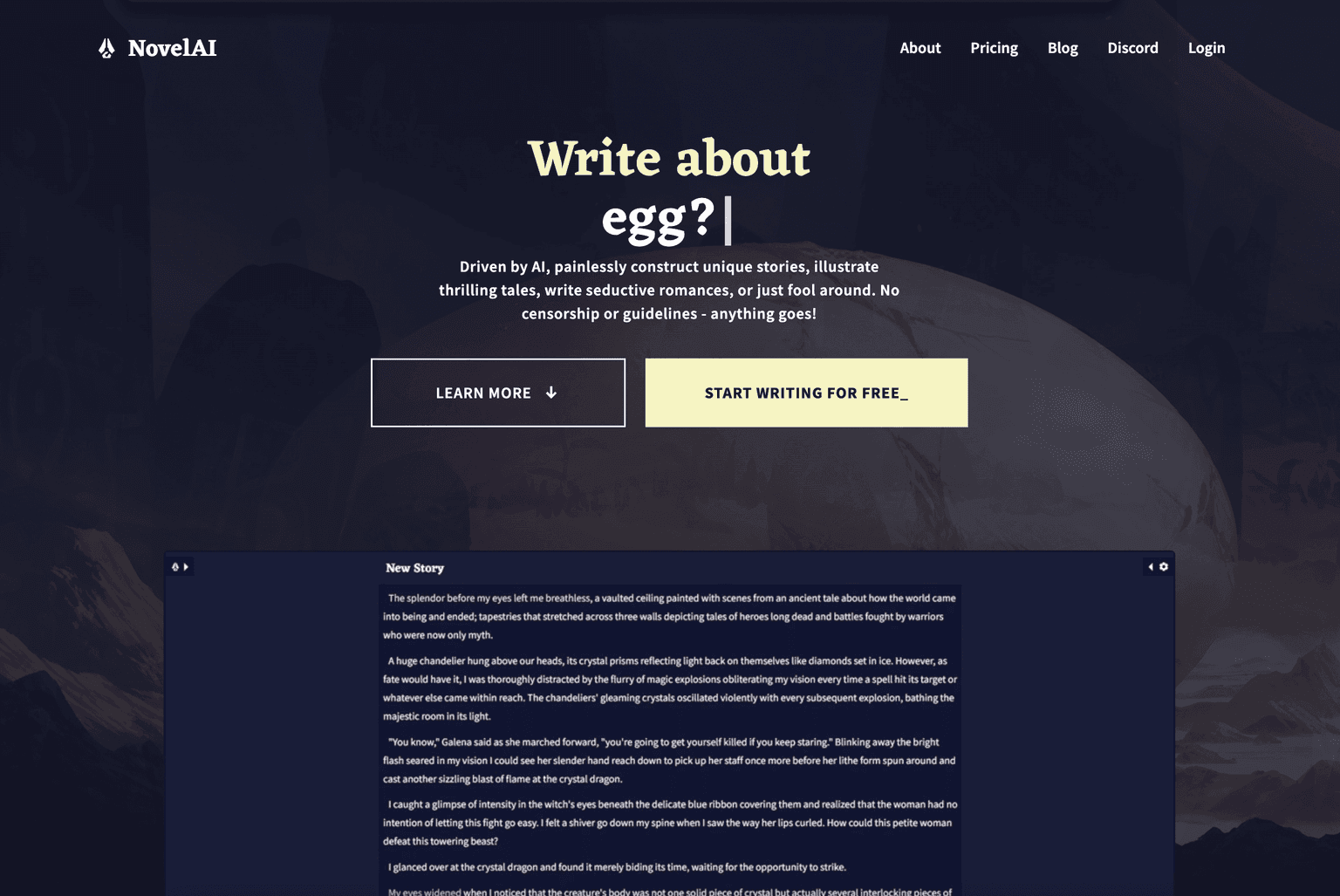 NovelAI ai content writing tool screenshot