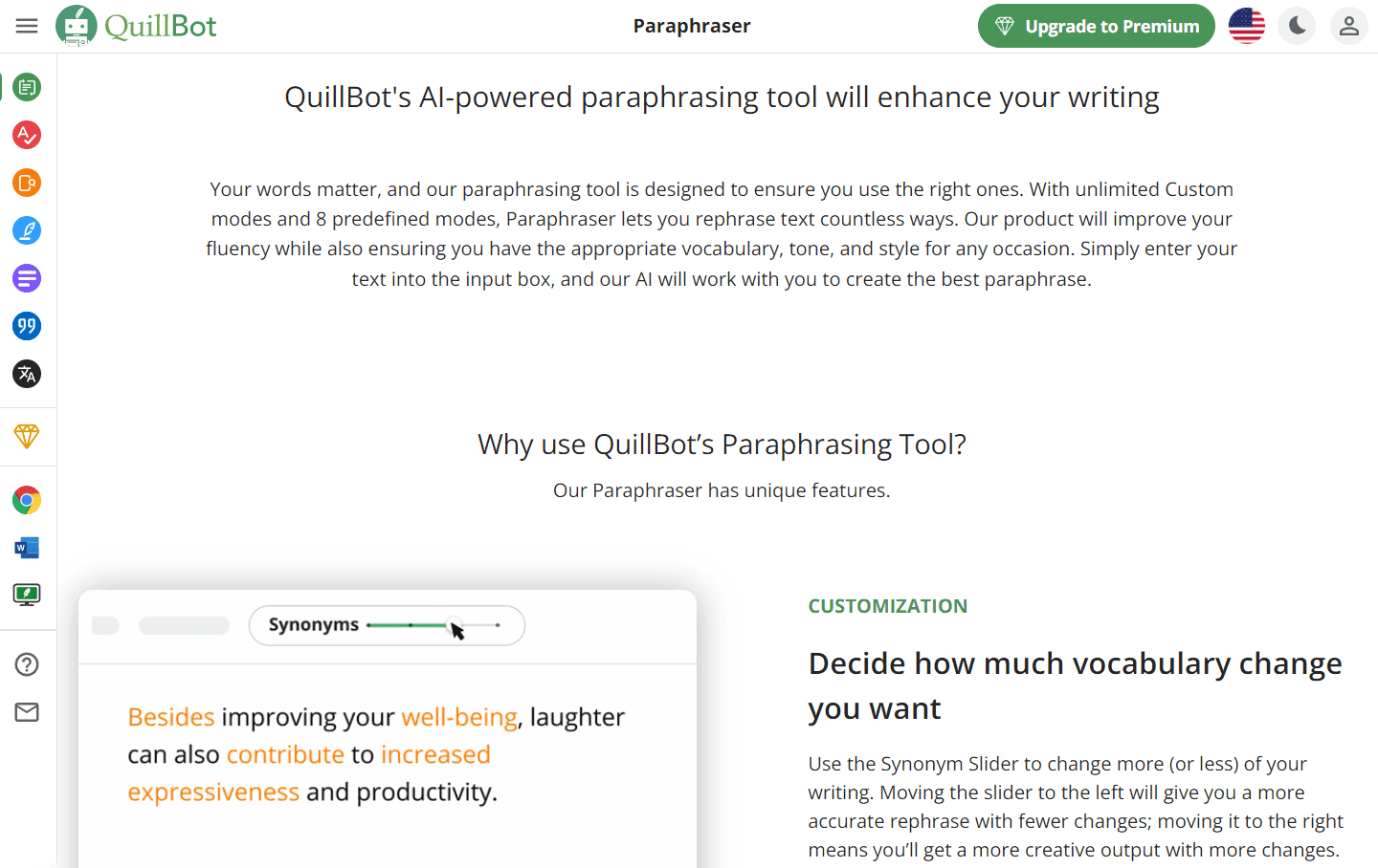 A user enhancing their writing with QuillBot's paraphrasing tool.