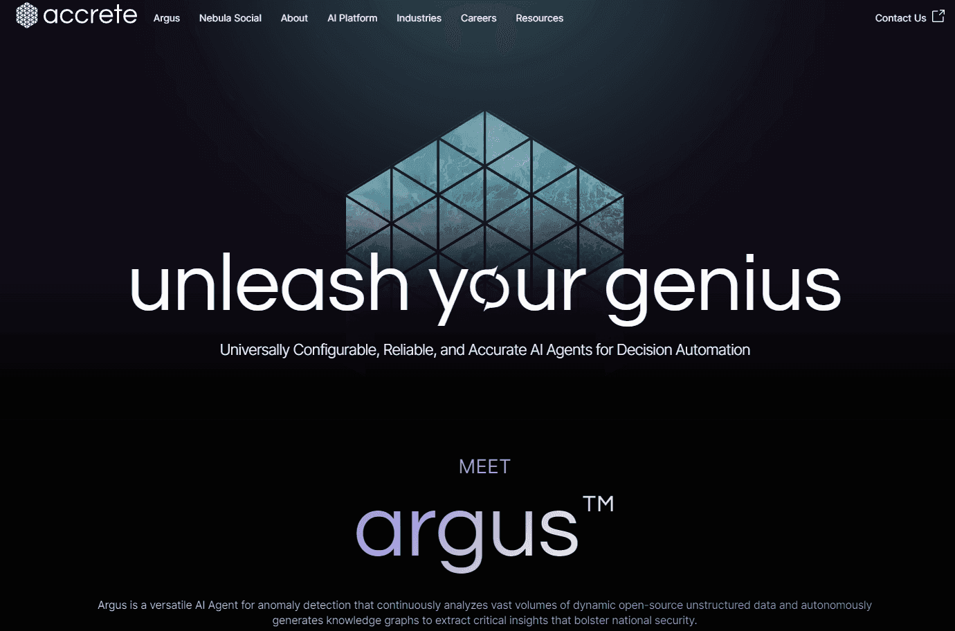 Accrete.AI's dashboard showcasing advanced AI tools and capabilities.