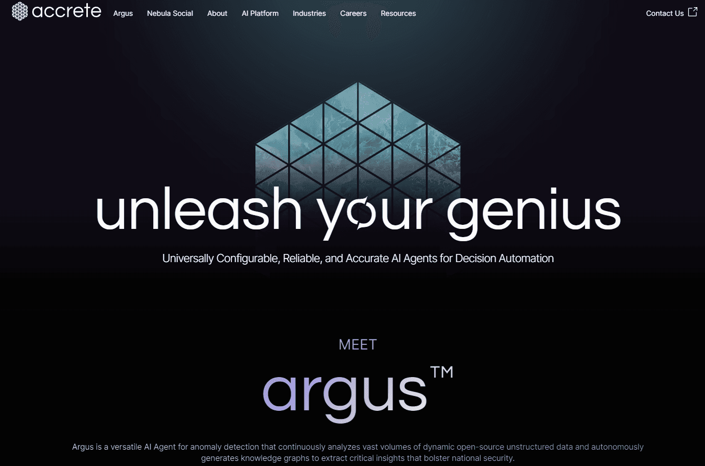 Accrete.AI's dashboard showcasing advanced AI tools and capabilities.