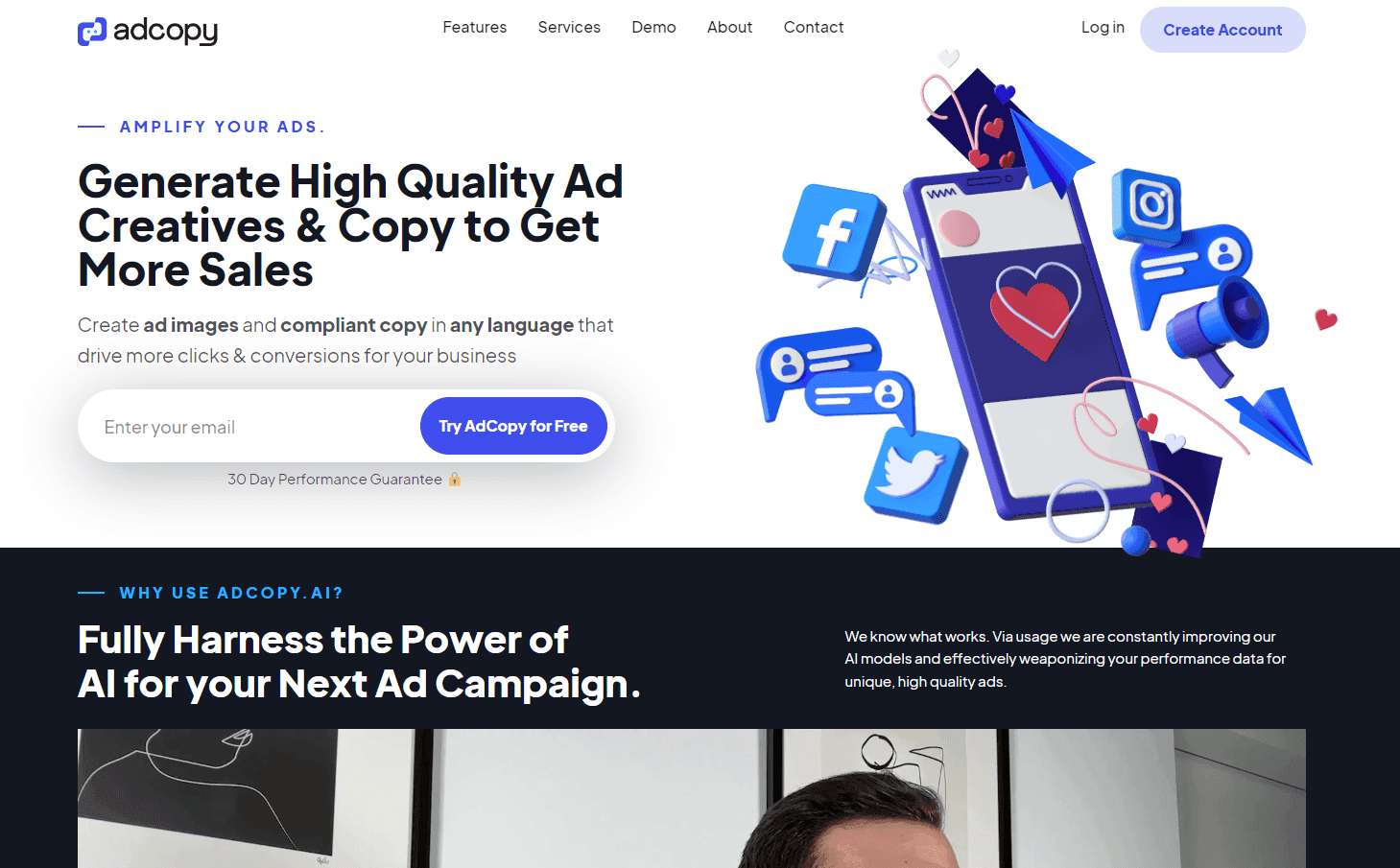 AdCopy.ai interface showcasing AI ad creation