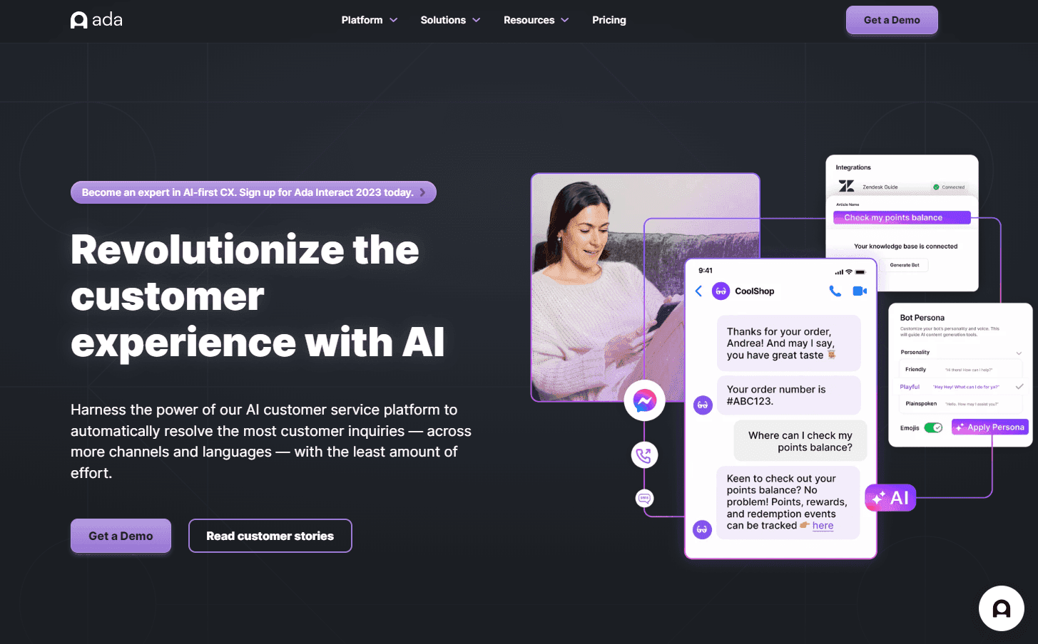 Ada's customer service automation interface.