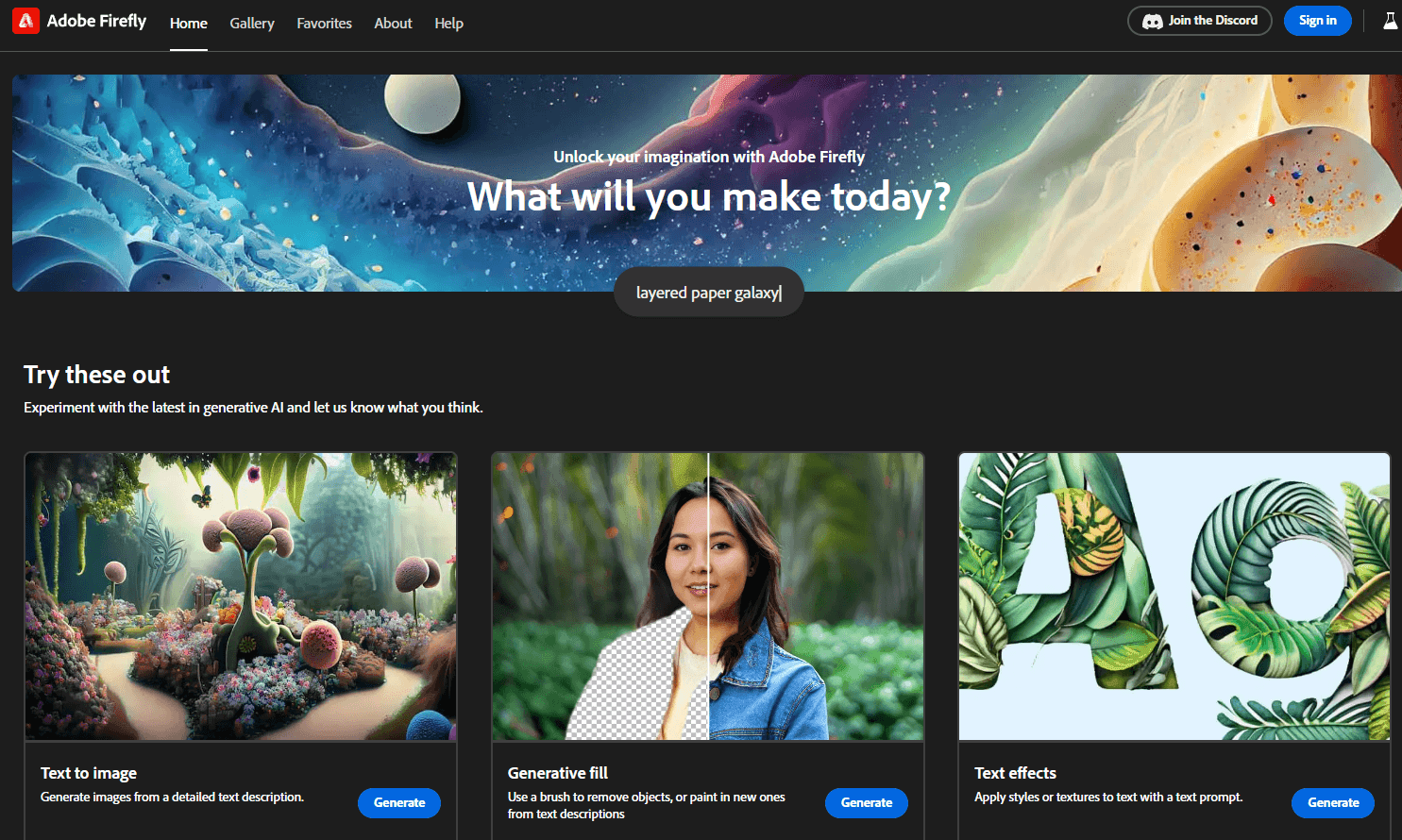 Adobe Firefly generative AI platform interface.