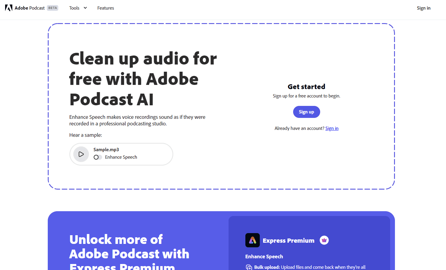 Adobe Podcast logo with enhanced audio waveform