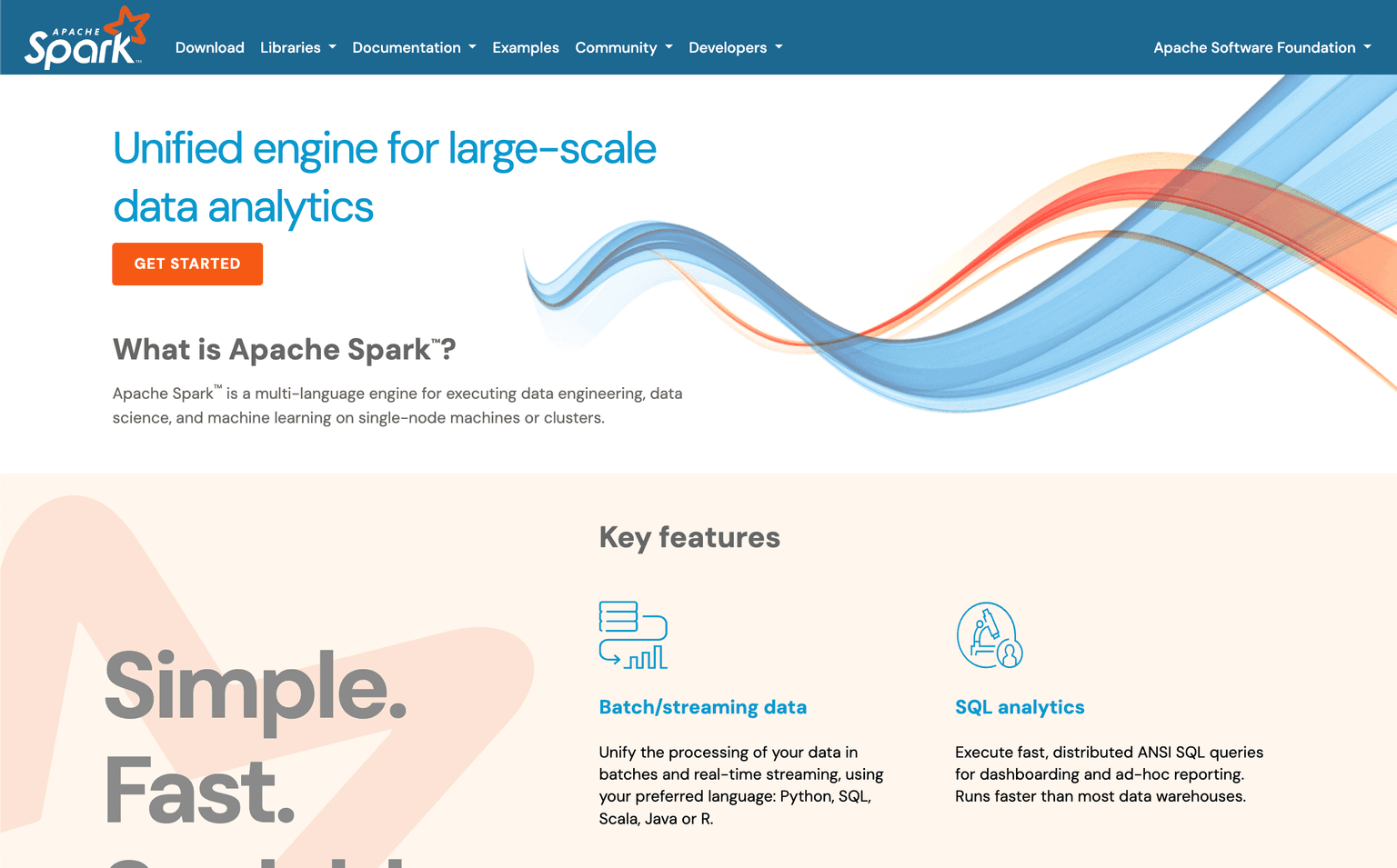 Apache Spark logo with a backdrop of data nodes