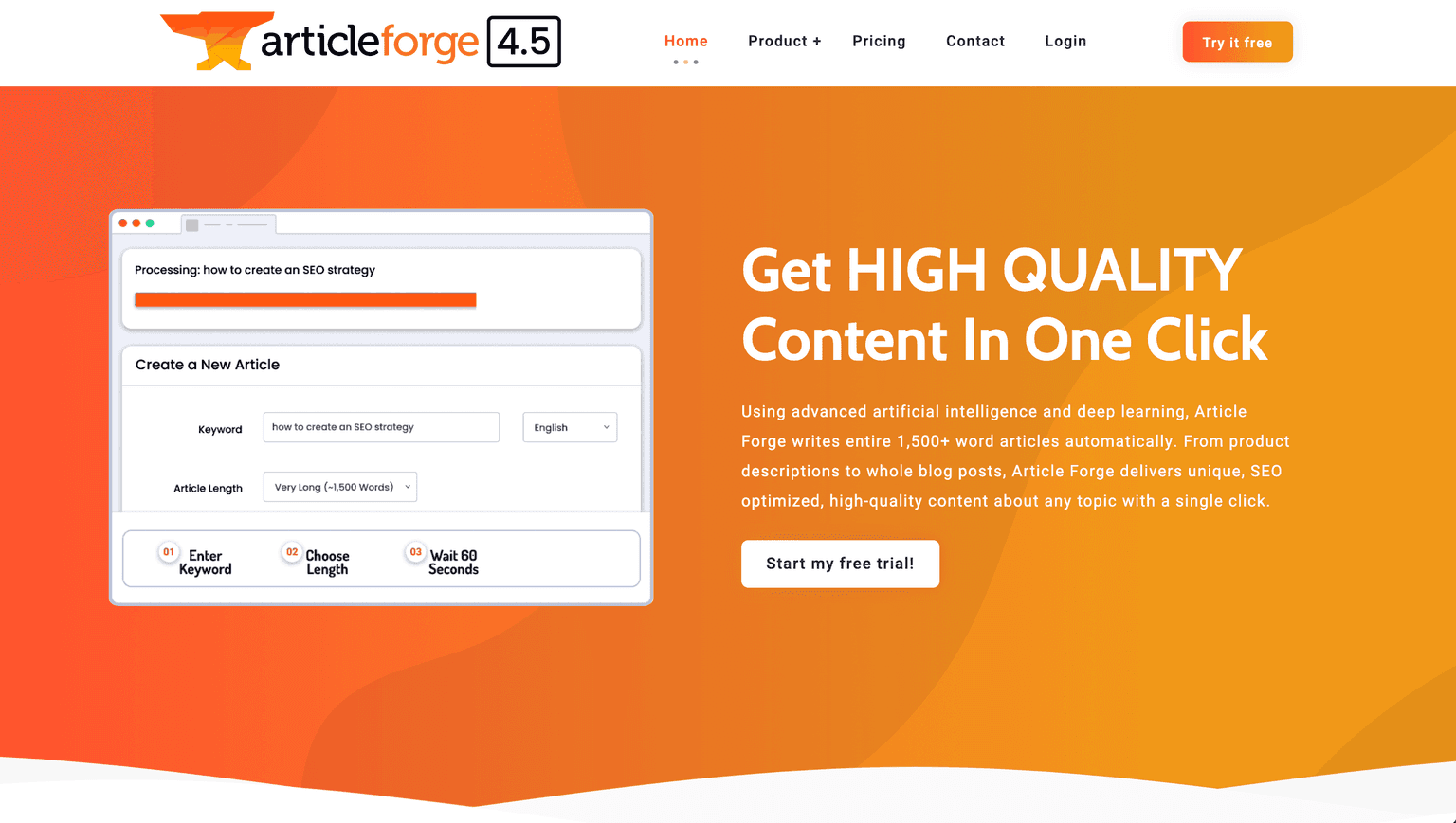 ArticleForge marketing & seo tool screenshot