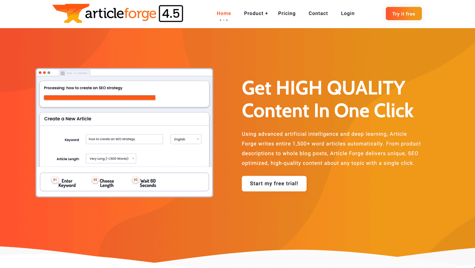 ArticleForge marketing & seo tool screenshot