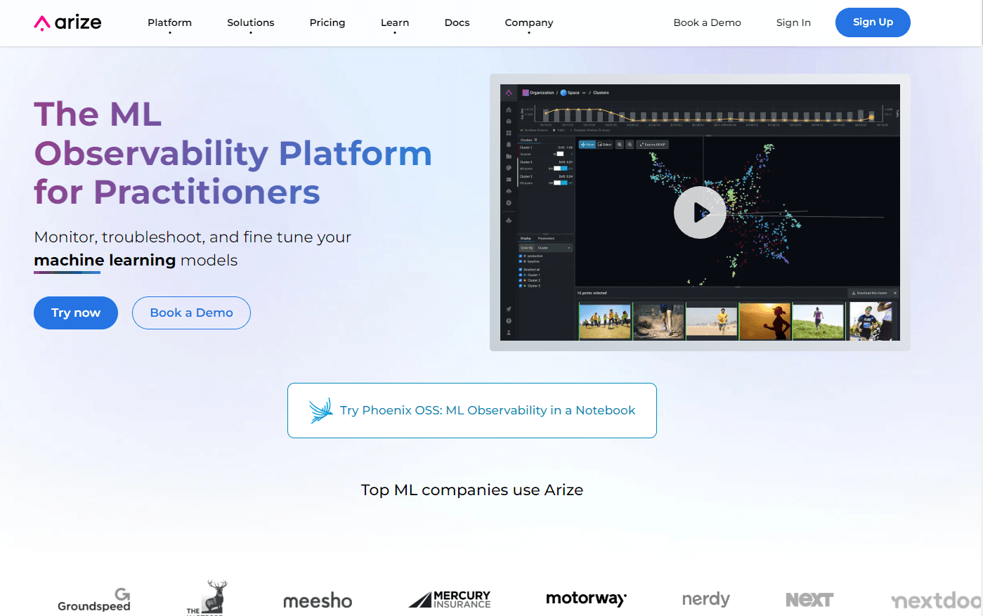 Arize AI ML Observability Platform Interface