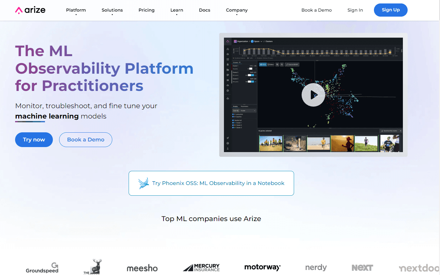 Arize AI ML Observability Platform Interface