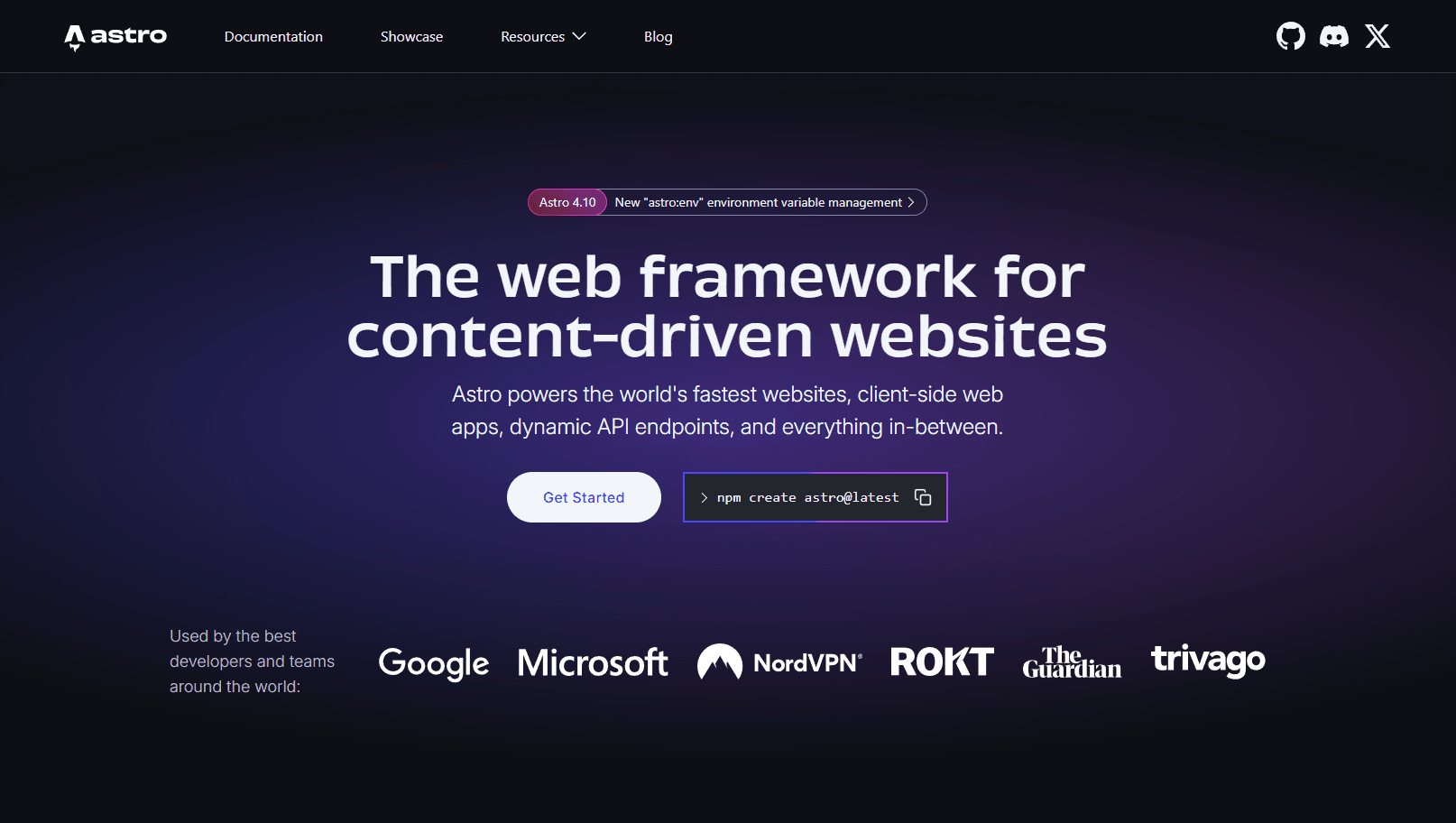 Astro web framework interface